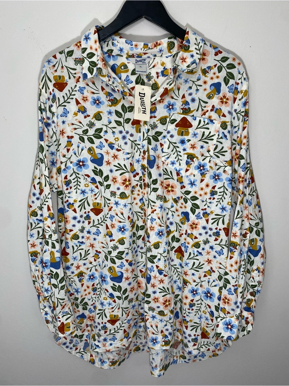 Duluth NWT Hemp Cottagecore Gnomes Mushroom Button-Down Long sleeve Tunic XL